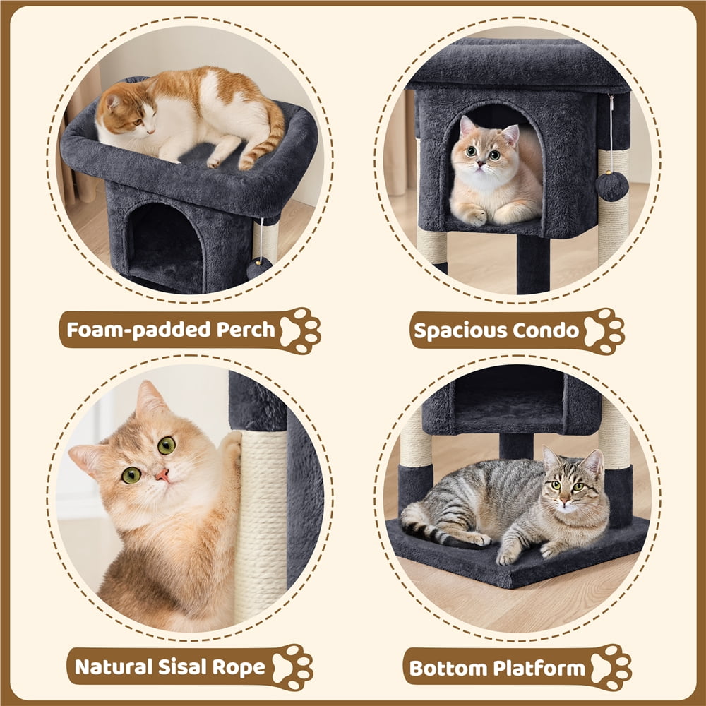 Yaheetech 23.5″ H Spacious Cat Tree with Large Top Perch, Condo & Scratching Posts, Black