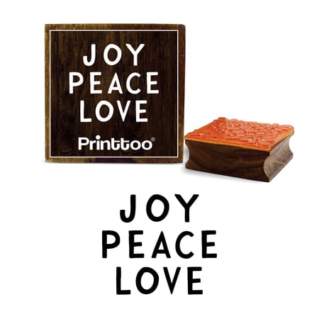 Printtoo Joy Peace Love Word Design Square Wooden Rubber Stamp Diary Card Block-5 x 5 Inches