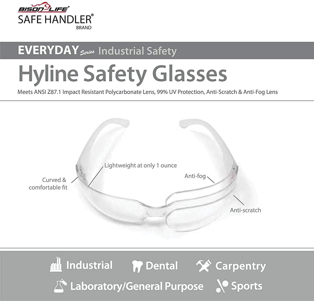 Safe Handler Hyline 12 Pack Clear Lens Clear Temple Safety Glasses For Men/Women, UV Protection