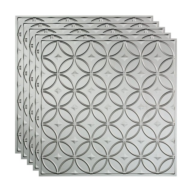 FASÄDE Rings Decorative Vinyl 2ft x 2ft Lay in Ceiling Panel in Argent Silver (5 Pack)
