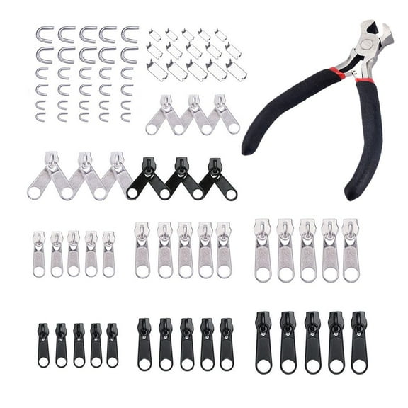 Naisfei 85 Pieces Zipper Repair Kit Zipper Slider Replacement Zip Fixer Part with Pliers for Repair Jeans CoatsJacket Zipper, DIY Bags, Luggage, Backpacks.