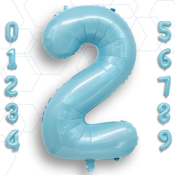 Light Blue Number 2 Balloon 32" - Soft Baby Blue Numeral Mylar Foil Balloons Helium or Air Inflatable for 2nd Birthday Party, Anniversary, Grade 2