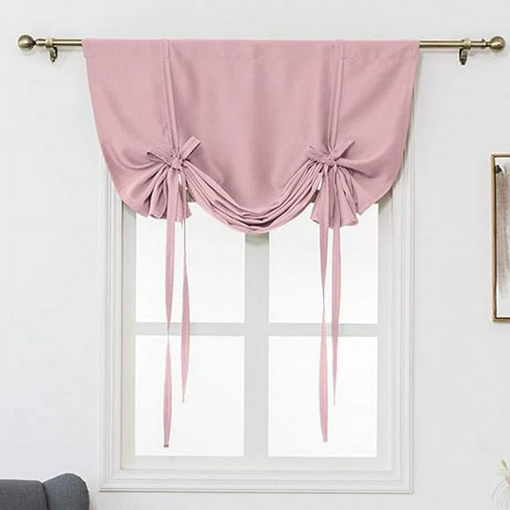 XmhyTop Blackout Tie Up Curtain Thermal Insulated Window Adjustable Balloon Curtain Shade for Small Window Rod Pocket (46" x 63", Pink)
