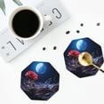 thumbnail image 4 of Honeii Artistic Moon Rose print Leather Coaster Set of 4, ideal for safeguarding your furniture from drinks spills and effortless cleanup-Octagon, 4 of 6