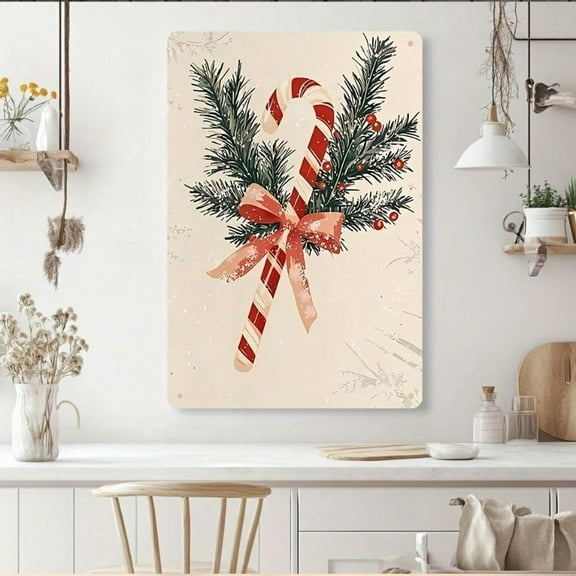 HELLOYOUNG 1pc Retro Christmas Candy Cane Metal Tin Painting – Rust-Proof, Easy to Hang & Maintain, Festive Holiday Decor for Indoor/Outdoor ,Christmas Home Decor