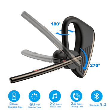 New bee Bluetooth Earpiece V5.2 Wireless Bluetoot,24H Talk/180Days Standby,ENC Dual Mic Noise Cancelling,270°Rotatable Mic,Left/Right Ear Compatible for iPhone Android Driver Business Office,Black