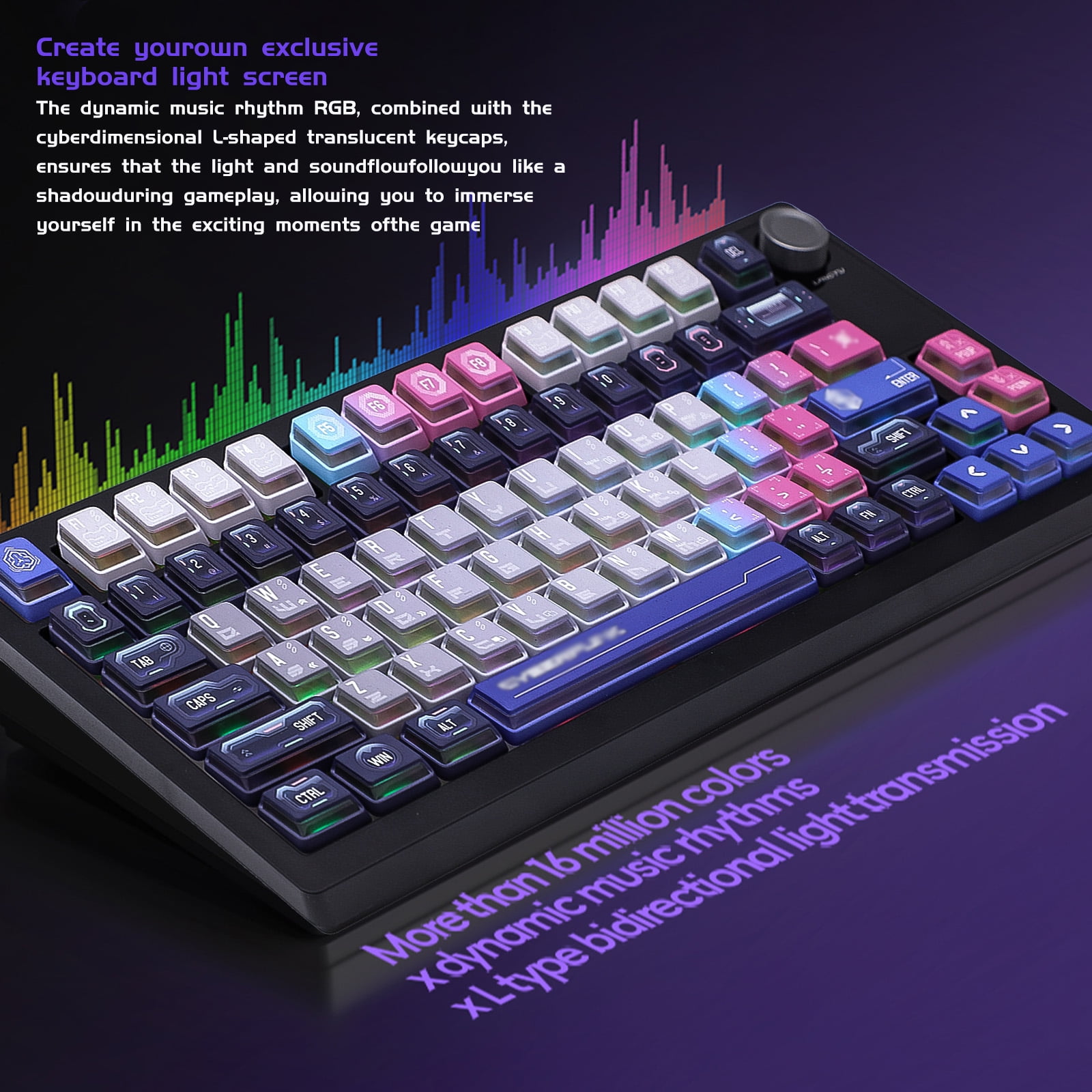 75% Wireless Cyber-Style Mechanical Keyboard with RGB Smart Screen, Music Reactive Backlight, Hot-Swappable Switches, Gasket Mount – Cyber Illusion Purple