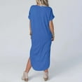 thumbnail image 6 of UTSJKR Womens Maxi Dress with Pockets 2024 Fashion Vintage Solid V Neck Smocked Casual Beach Vacation Loose Irregular Hem Split Dress Summer Basic Short Sleeve Sundress Blue XL, 6 of 8