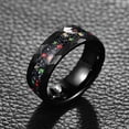 thumbnail image 2 of 8mm Hammer Pattern Electric Black Tungsten Carbide Ring Inlaid Black Sand Bottom Fire Color Broken Opal, 2 of 5