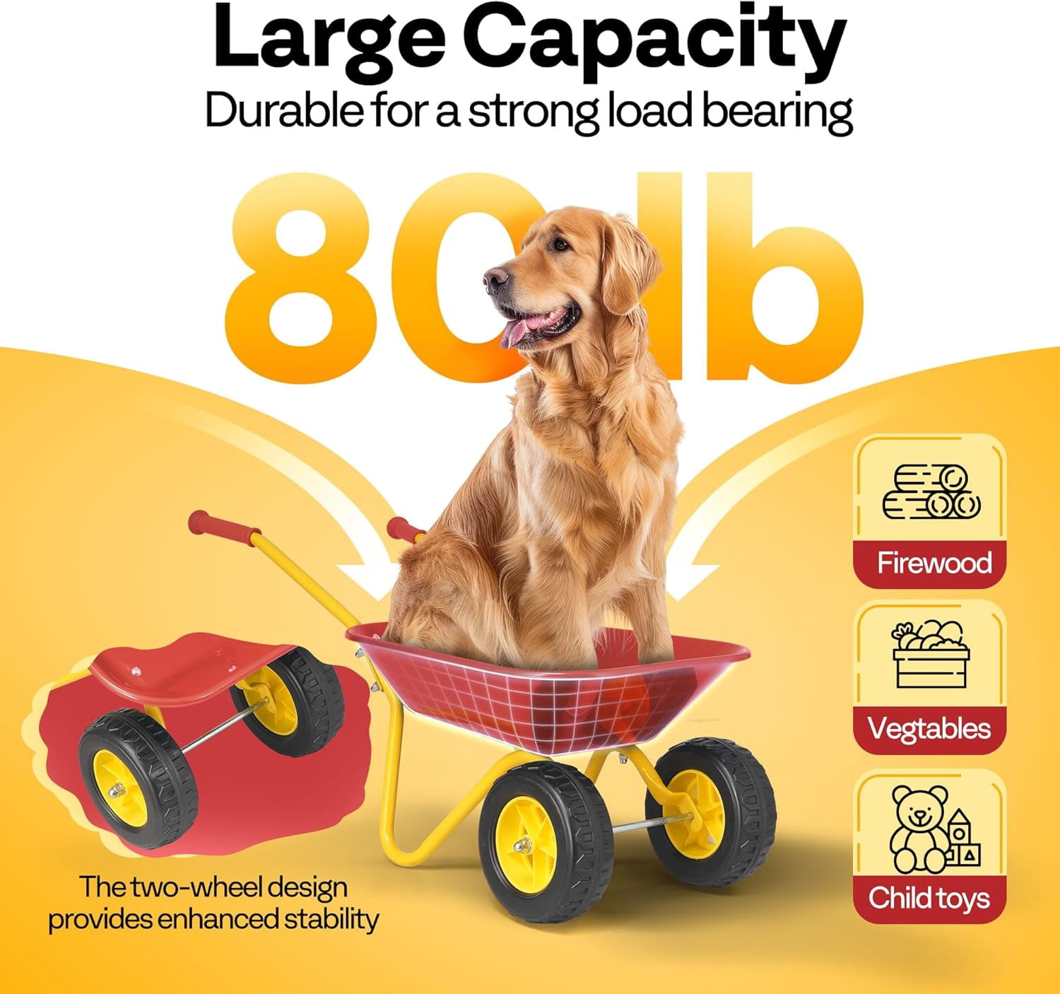 SPECSTAR Kids Wheelbarrow Children Garden cart with Toddler Gardening Tool Set Child Wheel Barrel Outdoor Indoor Toys Gift Red
