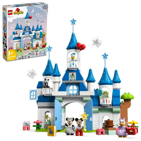 LEGO DUPLO Disney 3in1 Magic Castle 10998 Building Set for Family Play with 5 Disney Figures Including Mickey, Minnie, and Their Friends, Magical Disney 100 Adventure Toy for Toddlers Ages 3 and Up
