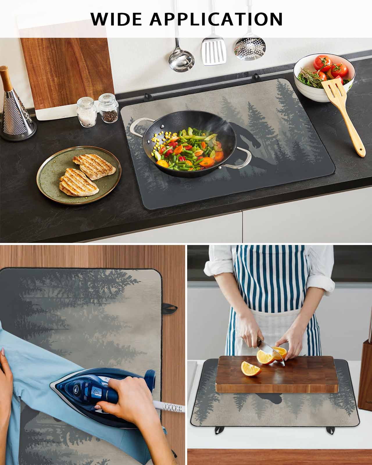 Large Induction Cooktop Protector Mat Misty Forest Stove Top Covers for Electric Stove, Pine Trees Gray Foggy Vintage Rustic Decorative Stove Burner Cover Mats, Glass Top Stove Cover