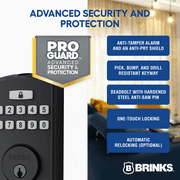 Brinks Electronic Fingerprint/Keypad Deadbolt with Pro-Guard, Transitional, Matte Black