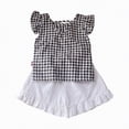 thumbnail image 5 of Xyant Toddler Baby Girl Summer Clothes Ruffle Sleeve Tops Plaid Linen Shorts Spring Infant Girl Outfits Sets (Black,3-4 Years), 5 of 7