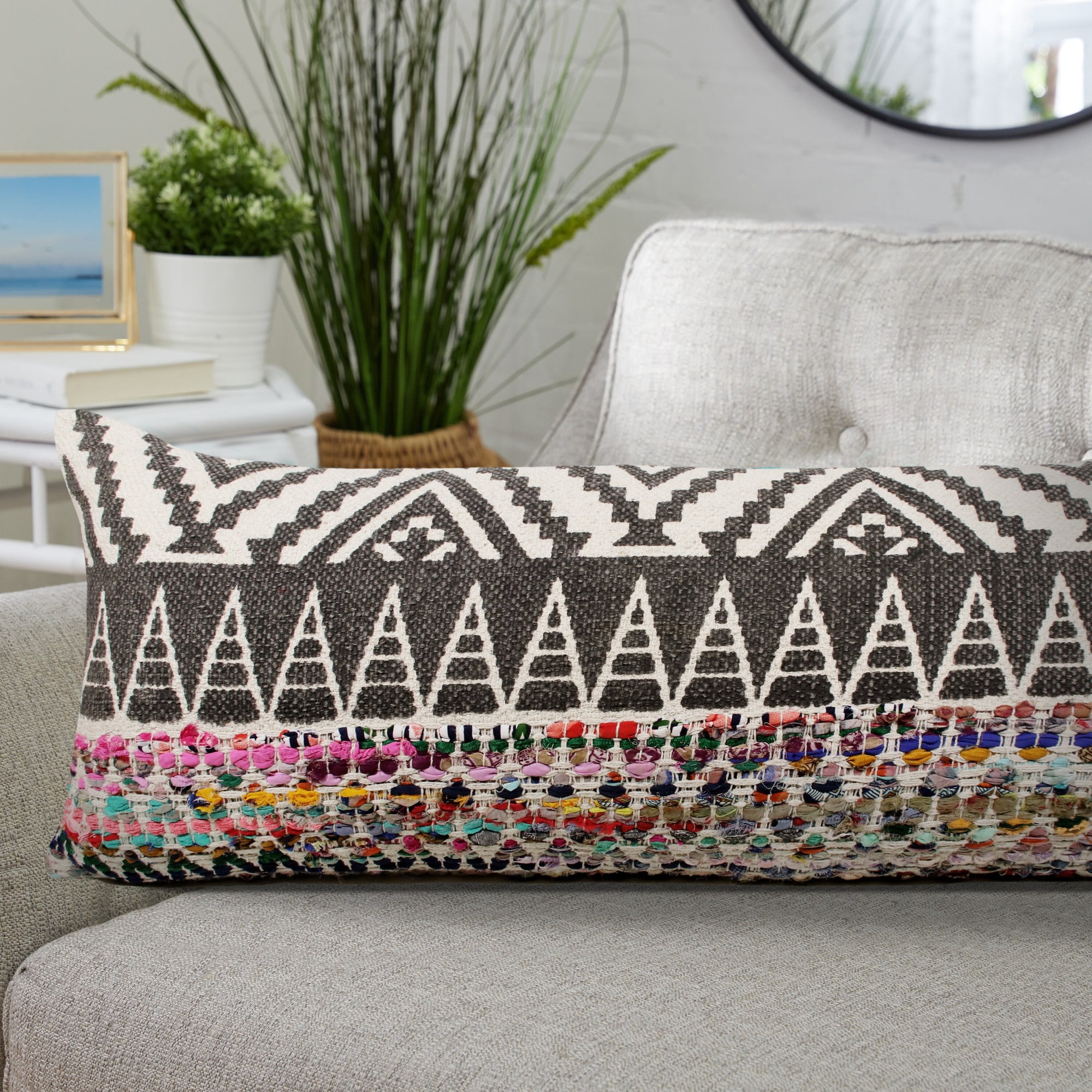 Laddha Home Designs Handwoven Braided Chevron Lumbar Pillow Cover - 36" - Multicolored