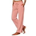 thumbnail image 5 of Women's Pants Casual Drawstring Elastic High Waist Solid Color Multi-Pocket Fitness Sports Work Pants, 5 of 7