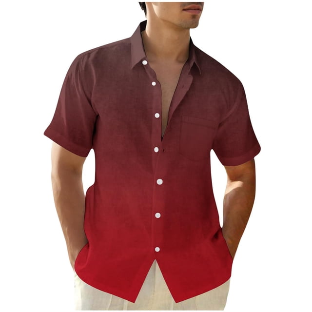 Camisas de Manga Corta de Botón para Hombre, Blusa de Moda Casual de Impresión de Gradiente de Cuello de Vuelta Hecha de 95% Poliéster 5% Spandex para el Verano, Camisas de Verano para Hombre