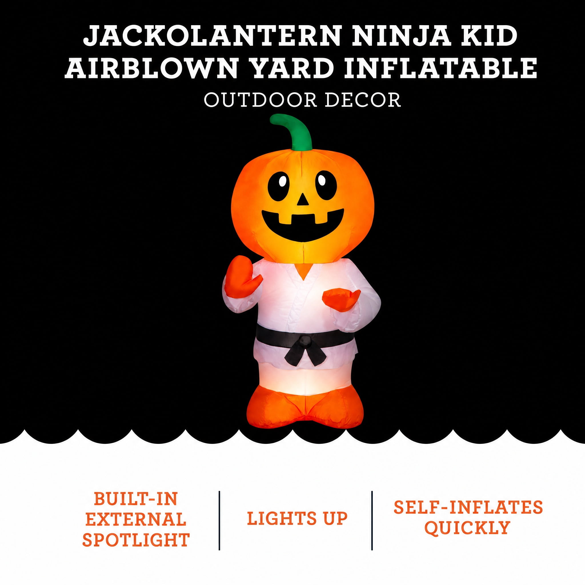 Jack-o'-Lantern Ninja Kid Airblown Yard Inflatable, Multicolor, 4', Halloween by Way To Celebrate