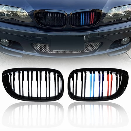 Astra Depot Glossy Black M-Color Dual Slats Front Kidney Grill Grille for BMW 3-Series E46 Coupe 325Ci 330Ci LCI 2-Door 2003-2006