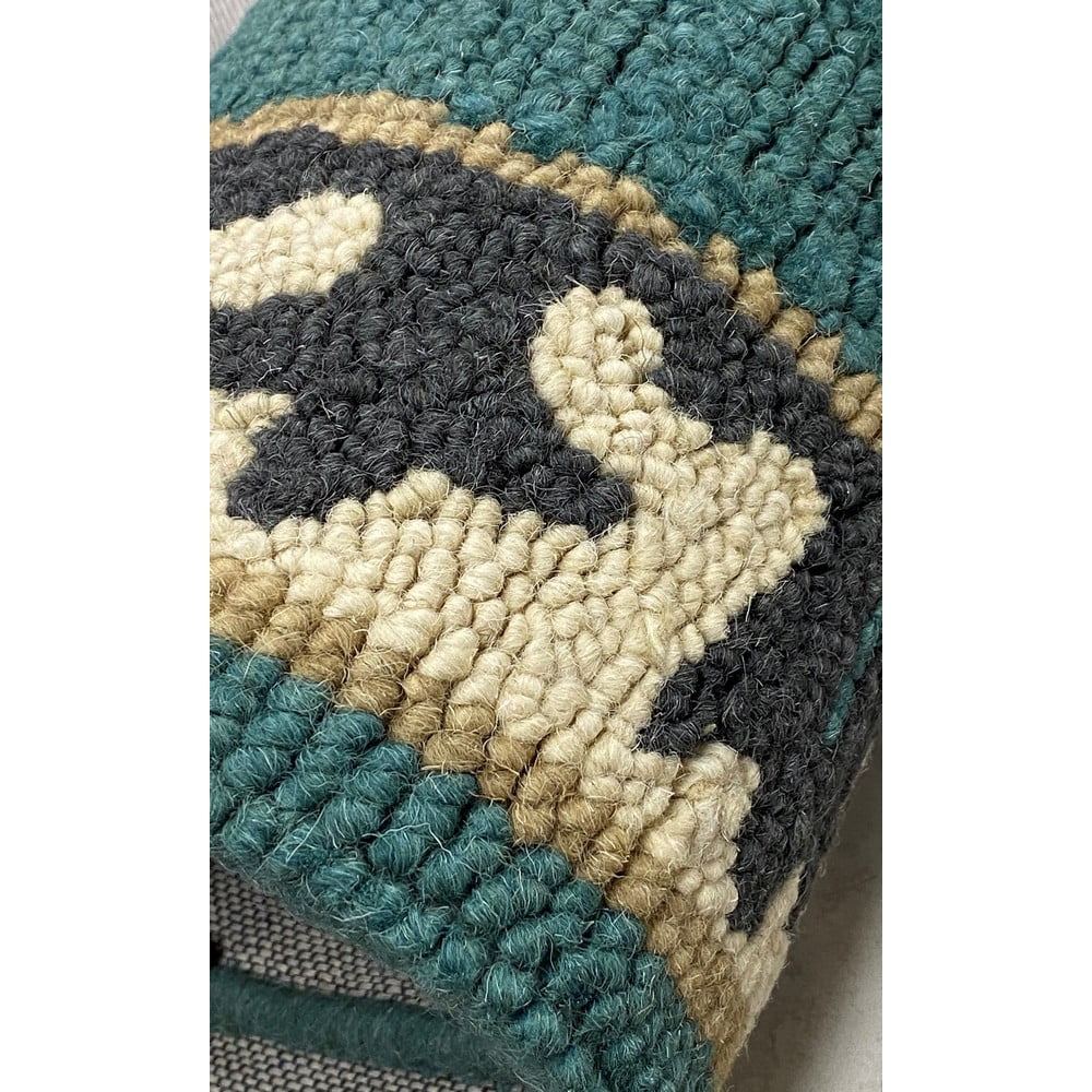 LR Home Hand Hooked 3 ft. x 5 ft. Teal and Cream Floral Bordered Medallion Wool Area Rug