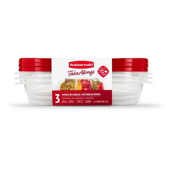 Rubbermaid Take alongs Divided Rectangular Food Storage Containers, 3.7 Cup, 3-Pack
