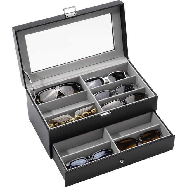 Organizador de gafas de sol ProCase, 12 ranuras, 2 capas, piel negra