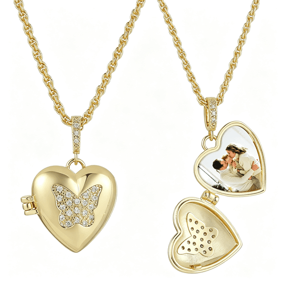 DESIGNICE 14K Gold Plated Brass Photo Locket Necklace for Women,Personalized Picture Keepsake Pendant with Cz,Heart Oval Round Rectangle Locket,Mothers Day Birthday Gift for Mom