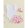 thumbnail image 4 of Nygoyerh Baby Girls Sweet Summer 3Pcs Outfits Strawberry Embroidery Short Sleeve Romper + Ruffled Shorts + Headband 3M 6M 12M 18M Newborn Infant Cute Shorts Sets, 4 of 9