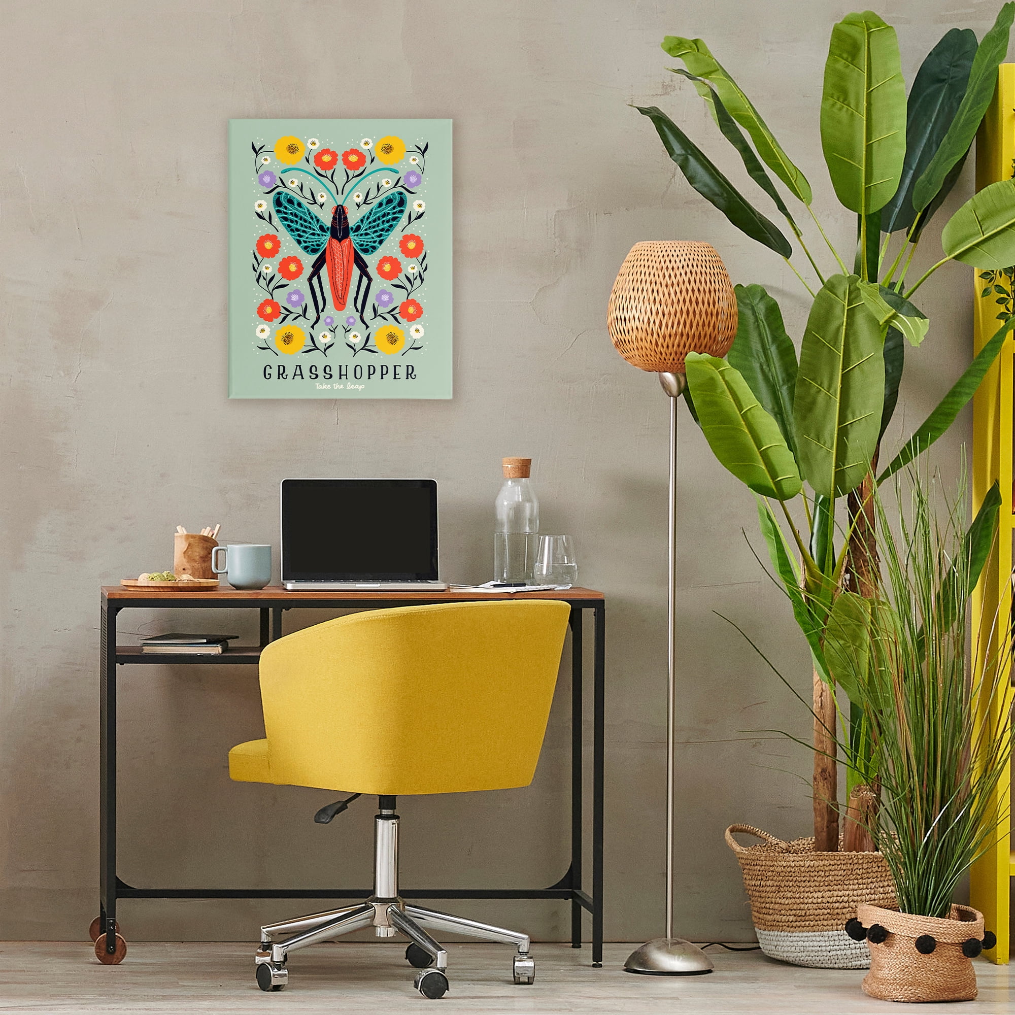 Stupell Industries Symmetrical Grasshopper with Blooms Canvas Wall Art, design by Indira Prieto | IndySign