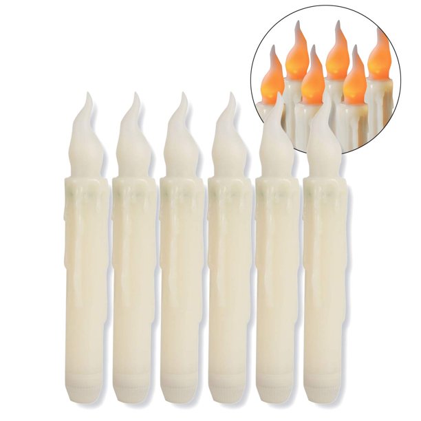 6pcs AA Battery Operated Yellow Flameless Taper Candles, Flickering LED Taper Candles for