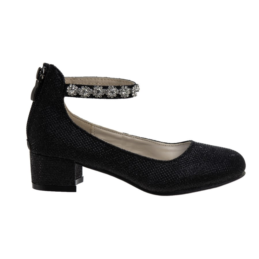Badgley Mischka Little Kids Girls Block Heel Dress Shoes, Black Glitter, 2