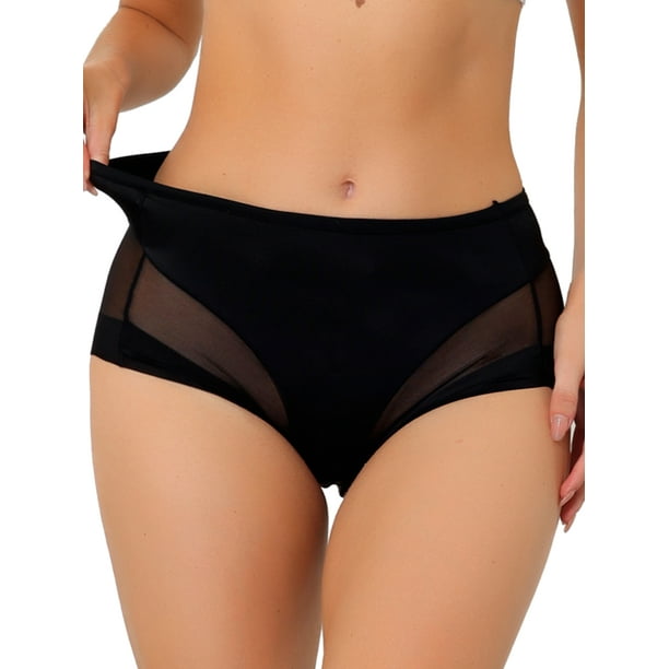 INSPIRAR CHIC Ropa interior de mujer de talla grande con corte láser, malla suave, cintura alta, color negro, elástica