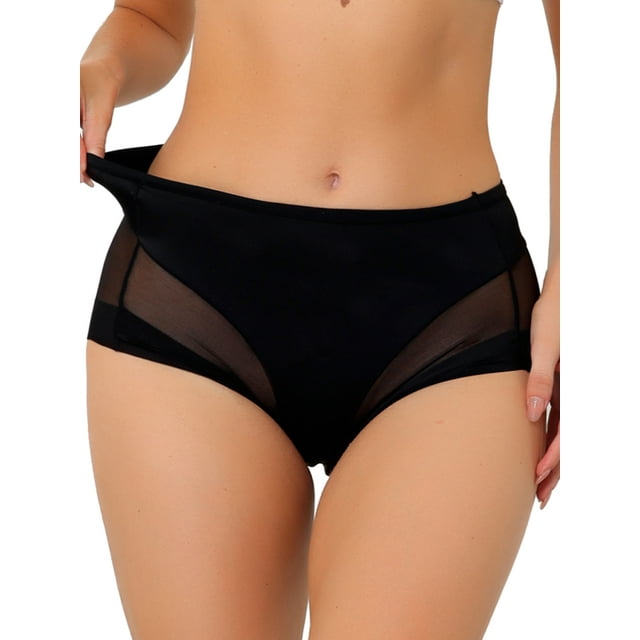 INSPIRE CHIC Women's Plus Size Laser Cut Mesh Soft High Waist Brief Solid Stretchy Underwear M Black