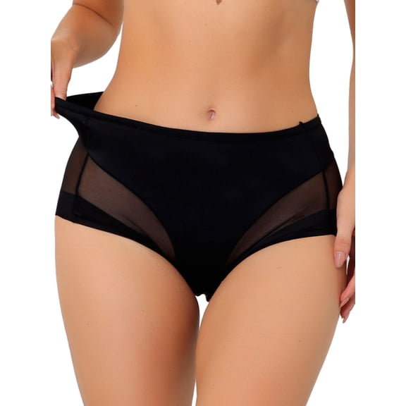 INSPIRE CHIC Women's Plus Size Laser Cut Mesh Soft High Waist Brief Solid Stretchy Underwear S Black