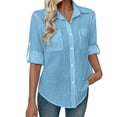 thumbnail image 6 of Zivyakyron Long Sleeve Women Shirts Fall Casual Office Cotton Linen Blouse Ladies Loose Solid Going Out Collared Tops Blue L, 6 of 10