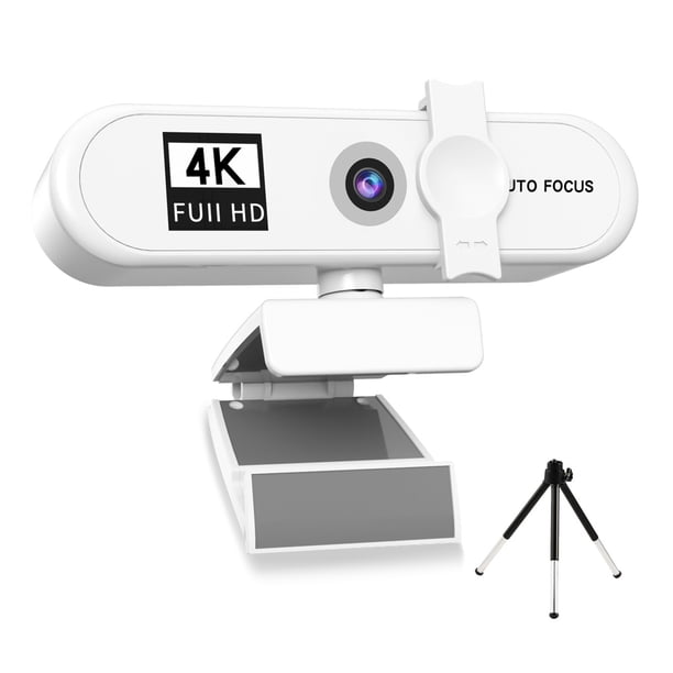 Bearachild Cámara web para computadora HD USB 2.0 Reunión Cámara de PC ajustable con micrófono Cámara web externa Videocámara Oficina Cables de computadora blanco 4K