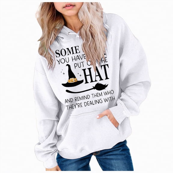Ccpelsie Girls Long Sleeve Hooded Sweatshirt Oversized Graphic Hoodies Cute Pullovers Tops(White,13-14 Years)