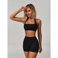 thumbnail image 6 of IBTOM CASTLE Workout Sets for Women Square Neck Halter Sports Bra High Waist Biker Shorts 2 Piece Gym Yoga Outfits S Black, 6 of 7