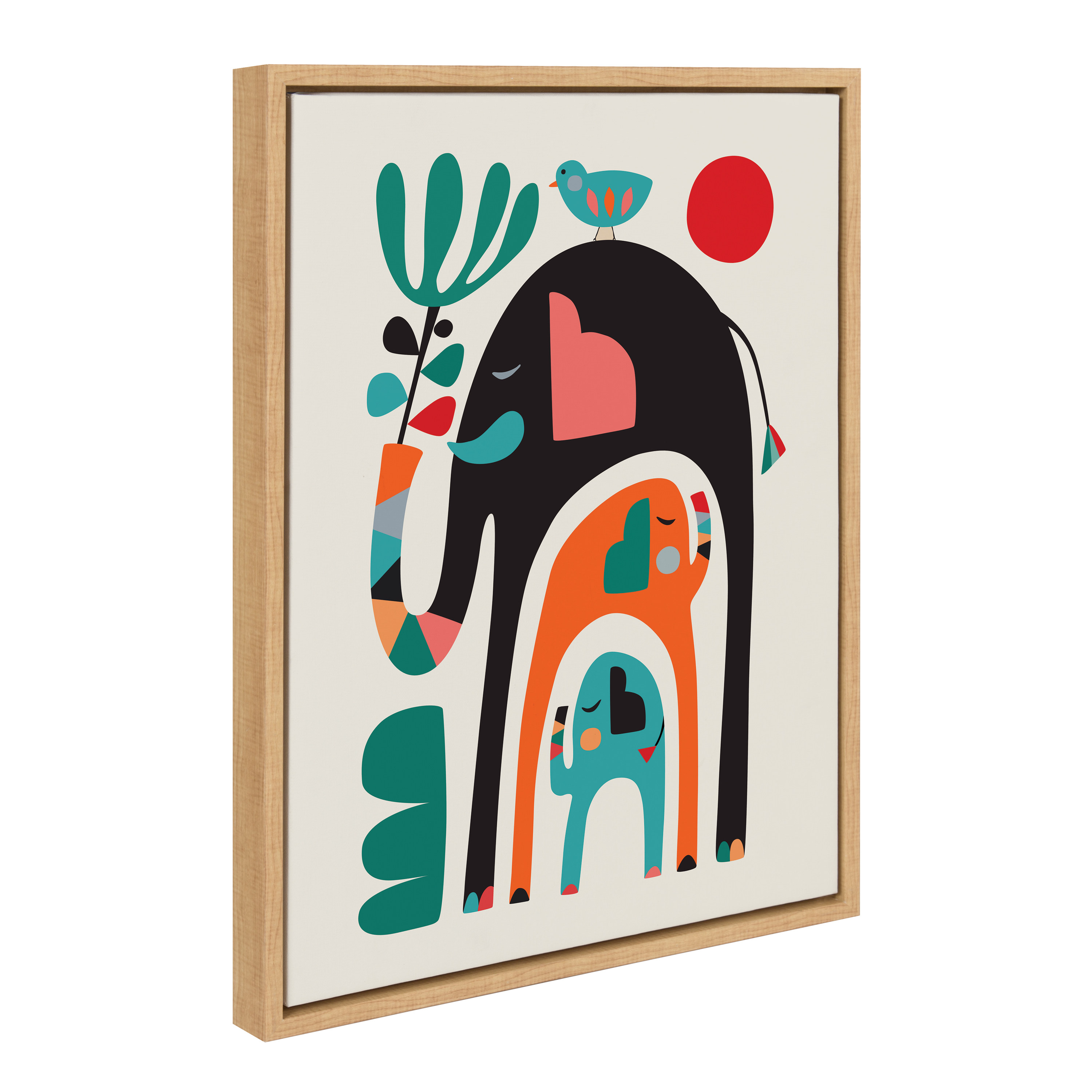 Kate and Laurel Sylvie Three Elephants Framed Canvas Wall Art by Rachel Lee of My Dream Wall, 18x24 Natural, Chic Abstract Animal Art for Wall