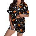 thumbnail image 4 of Women Halloween 2 Piece Pajama Sets, Button Down Short Sleeve Sleepwear, Ghost Pumpkin Print Shirts and Shorts, 4 of 4