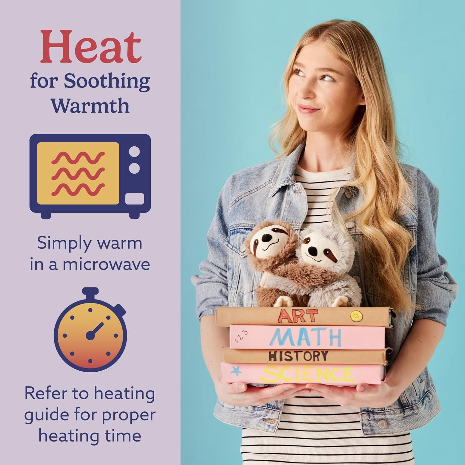 Warmies Hugs Duo 9" Sloth Stuffed Animal, Microwavable Heated Plushies and Weighted Soft Plush Toys