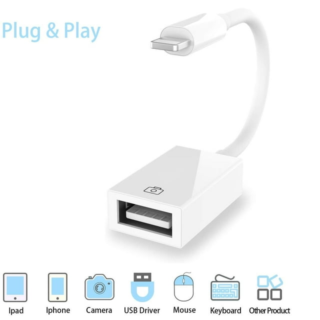 OTG USB Camera Adapter , Yomais Male to Female USB OTG Adapter, USB 3.0 Adapter Cable Compatible iOS 9.2 to 14, Support USB Flash Drive, U Disk, Mouse, Keyboard, MIDI. No app Required(White)