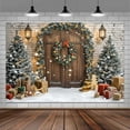 thumbnail image 4 of Winter Christmas Backdrop, Christmas Rustic Barn Door Photo Backdrop Background Decor, Xmas Tree Snow Present Kids Family Supplies Holiday Banner Party Decoration Photo Studio Props,10X6ft, 4 of 5