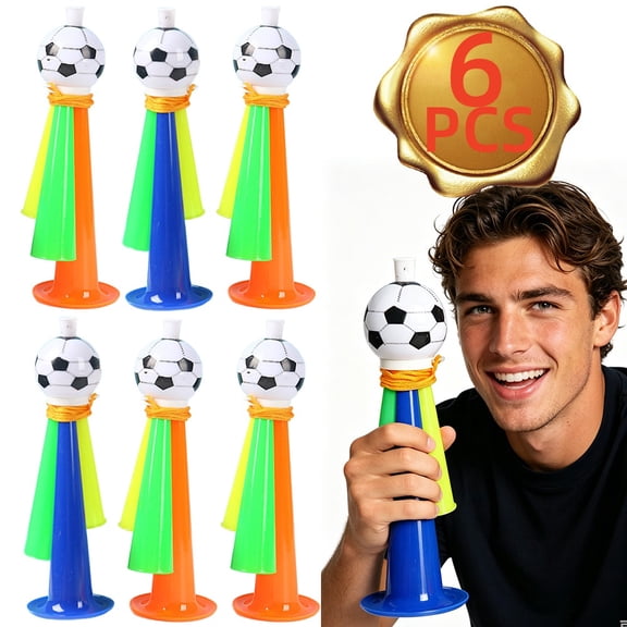 Soccer Horn Stadium Cheer Horn, Plastic Blow Cheering Trumpet Noise Makers for Sports Parties & Events, 6 Pcs