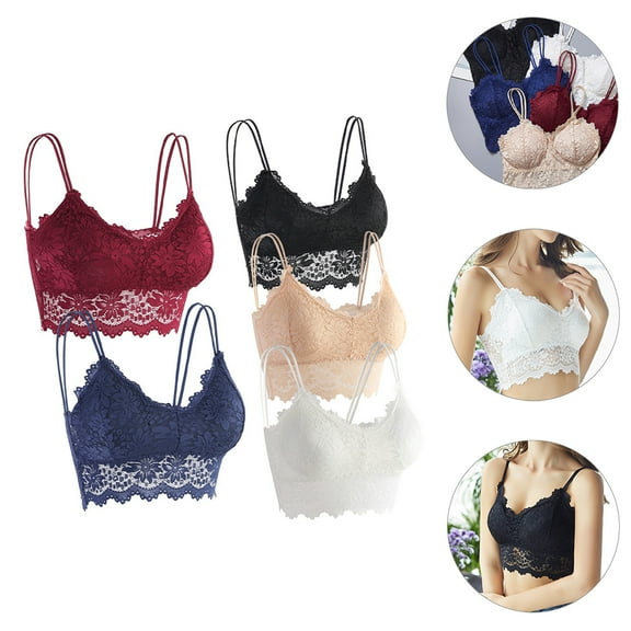 GOOHOCHY 5 Pcs Soft Women Lace Bralettes Skirt Bras Daily Wear