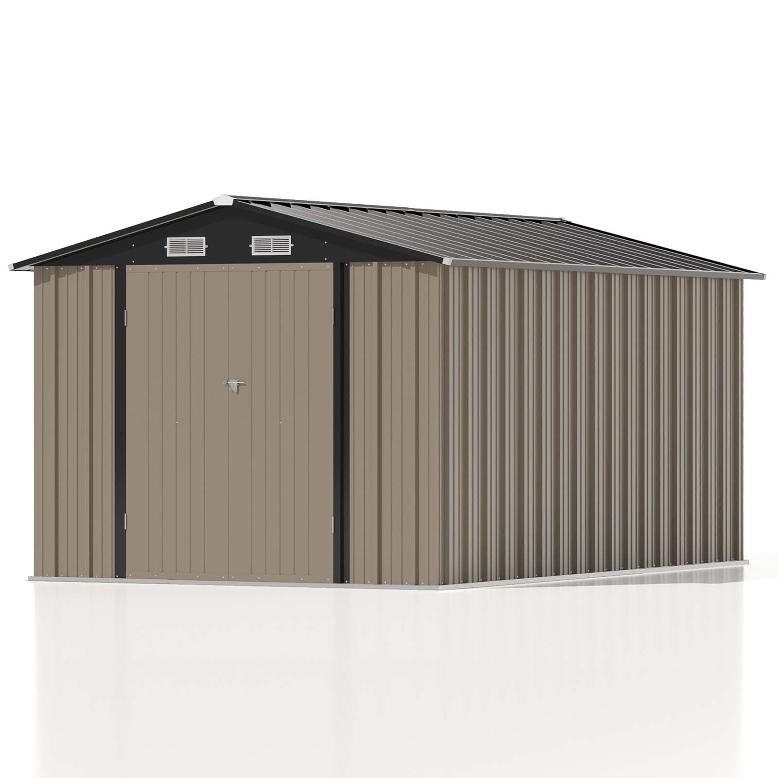 Patiowell 8' x 12' Metal Storage Shed, Lockable Steel Garden Shed for Outdoor Tools & Utility, Brown