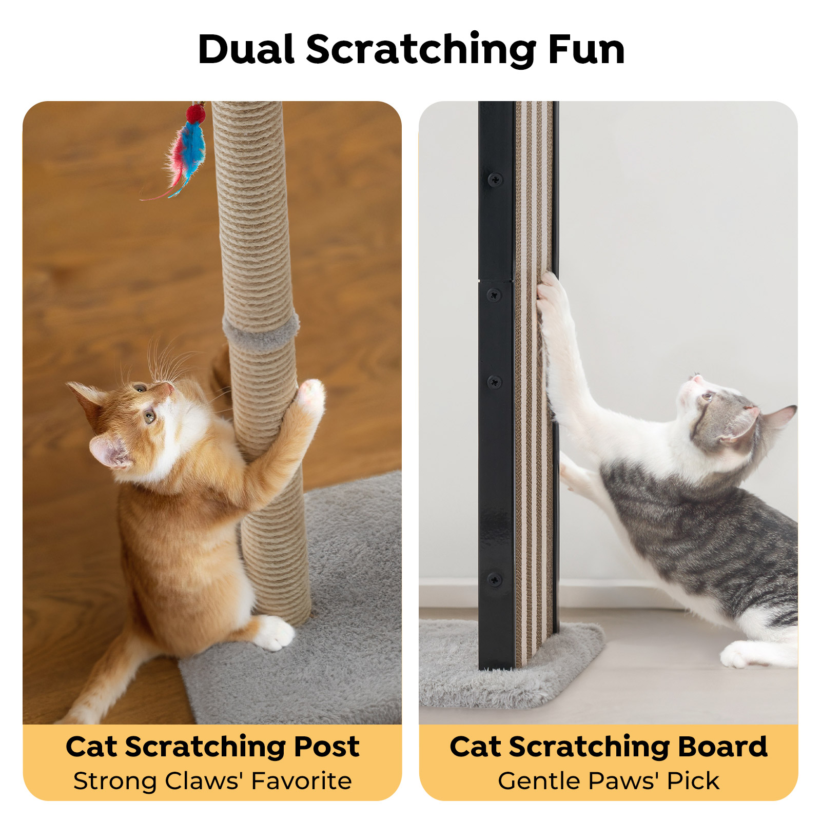 Veehoo 35" Tall Cat Scratching Post for Indoor Cats Adult, Sturdy Cat Scratch Pad with Replaceable Metal Frame Scratching Board, Large Scratch Post with Plush Top Bed