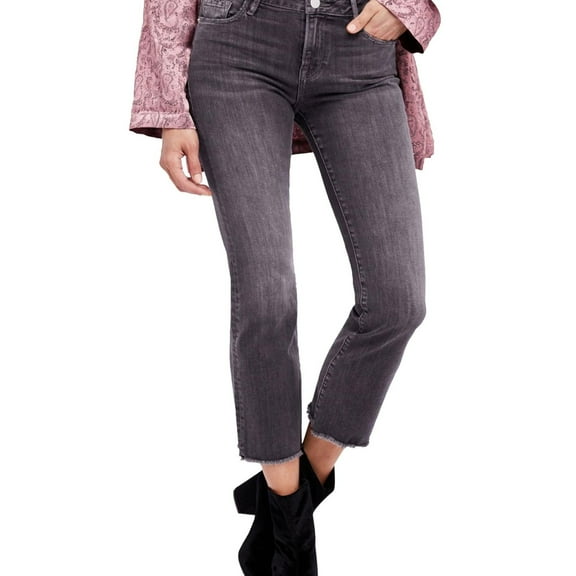 Free People Womens Raw-Hem Cropped Jeans, Black, 27