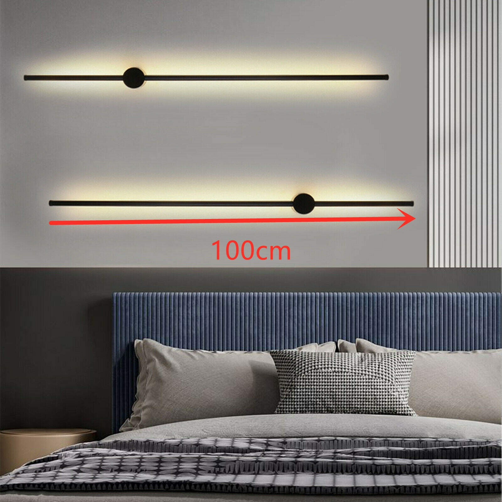 Modern LED Wall Light, Long LED Wall Lamp, Black Minimalist Linear Strip Sconce Wall Mounted Lamp for for Living Room Bedroom Hallway 39.37in