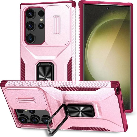 Funda para GANGXUN Samsung Galaxy S24 Ultra - Soporte metálico, Función magnética, Rosa